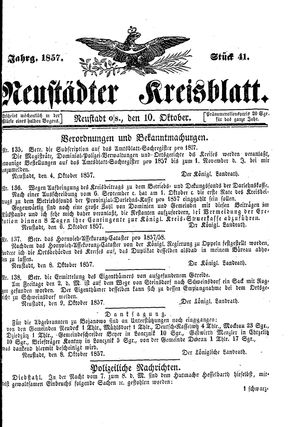 Neustädter Kreisblatt on Oct 10, 1857