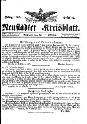 Neustädter Kreisblatt vom 17.10.1857