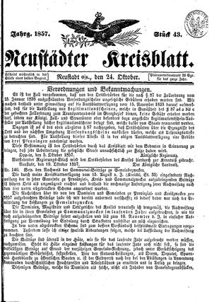 Neustädter Kreisblatt vom 24.10.1857
