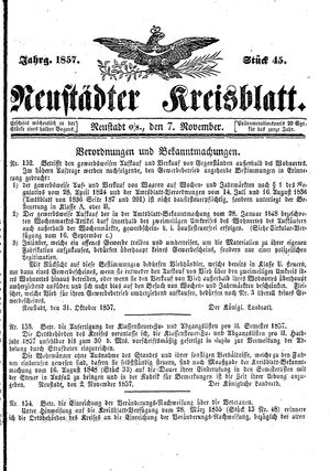 Neustädter Kreisblatt vom 07.11.1857