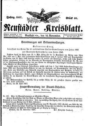 Neustädter Kreisblatt vom 14.11.1857
