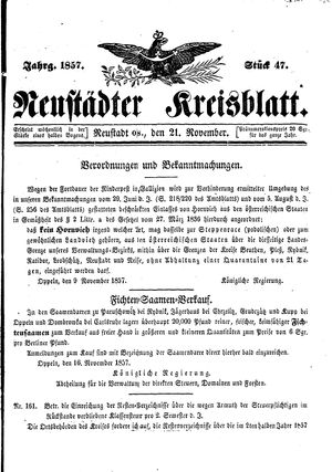 Neustädter Kreisblatt vom 21.11.1857