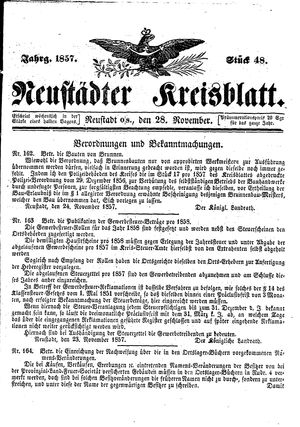 Neustädter Kreisblatt vom 28.11.1857