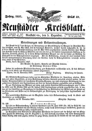 Neustädter Kreisblatt vom 05.12.1857