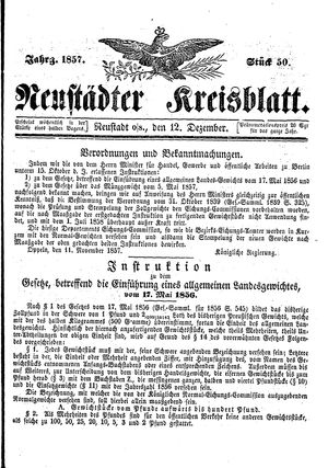 Neustädter Kreisblatt vom 12.12.1857