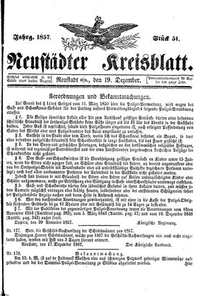 Neustädter Kreisblatt vom 19.12.1857