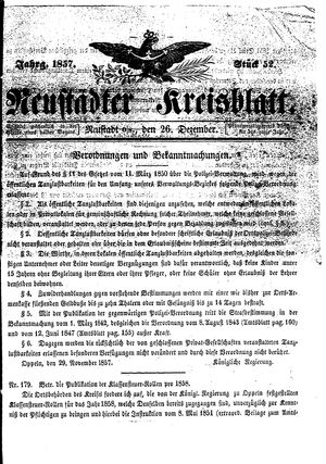 Neustädter Kreisblatt vom 26.12.1857