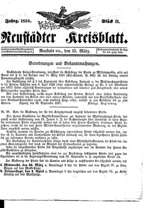 Neustädter Kreisblatt vom 13.03.1858