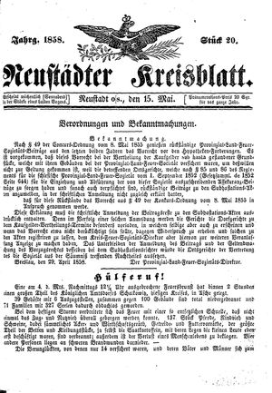 Neustädter Kreisblatt vom 15.05.1858