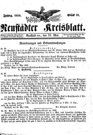 Neustädter Kreisblatt vom 22.05.1858