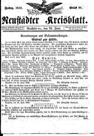 Neustädter Kreisblatt vom 26.06.1858