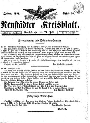 Neustädter Kreisblatt vom 24.07.1858