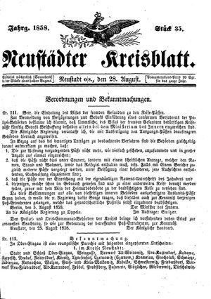 Neustädter Kreisblatt vom 28.08.1858