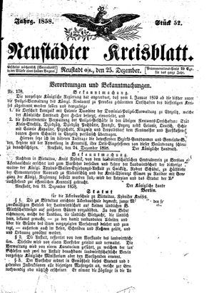 Neustädter Kreisblatt vom 25.12.1858