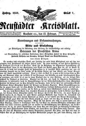 Neustädter Kreisblatt vom 12.02.1859