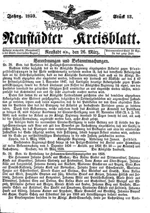Neustädter Kreisblatt vom 26.03.1859