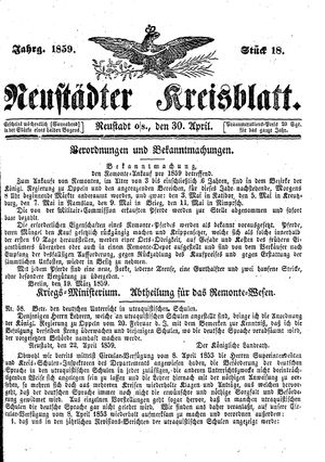 Neustädter Kreisblatt vom 30.04.1859