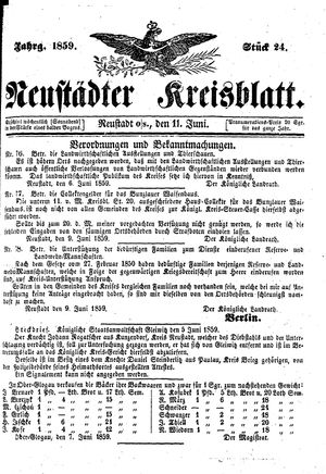 Neustädter Kreisblatt vom 11.06.1859