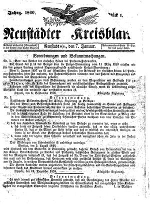 Neustädter Kreisblatt vom 07.01.1860
