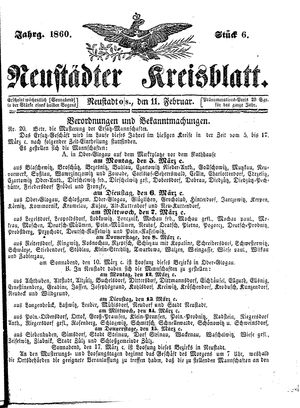 Neustädter Kreisblatt vom 11.02.1860