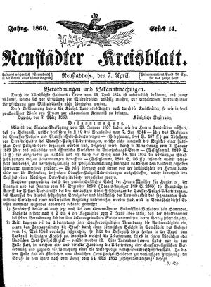 Neustädter Kreisblatt vom 07.04.1860