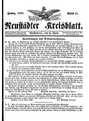 Neustädter Kreisblatt vom 14.04.1860