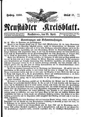 Neustädter Kreisblatt vom 28.04.1860