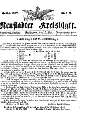Neustädter Kreisblatt vom 26.05.1860