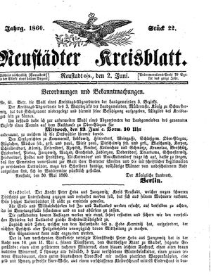 Neustädter Kreisblatt vom 02.06.1860