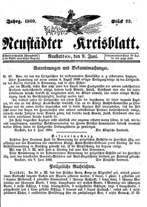 Neustädter Kreisblatt vom 09.06.1860