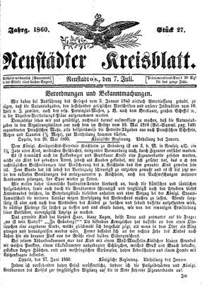 Neustädter Kreisblatt vom 07.07.1860