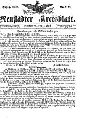 Neustädter Kreisblatt vom 14.07.1860