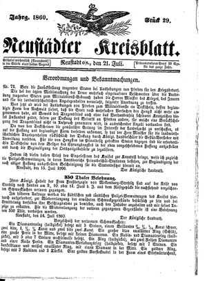 Neustädter Kreisblatt vom 21.07.1860
