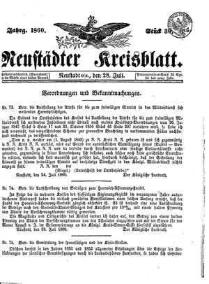 Neustädter Kreisblatt vom 28.07.1860
