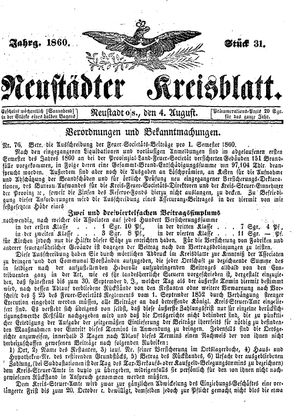 Neustädter Kreisblatt vom 04.08.1860