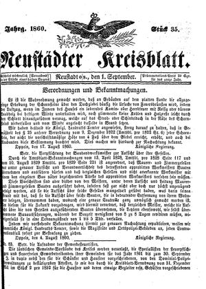 Neustädter Kreisblatt vom 01.09.1860