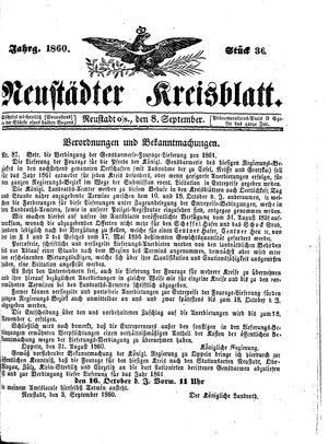 Neustädter Kreisblatt vom 08.09.1860