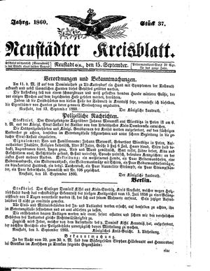 Neustädter Kreisblatt vom 15.09.1860