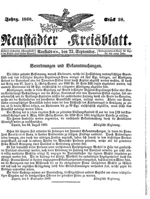 Neustädter Kreisblatt vom 22.09.1860