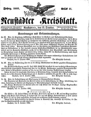 Neustädter Kreisblatt vom 13.10.1860