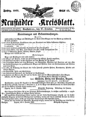 Neustädter Kreisblatt on Oct 27, 1860