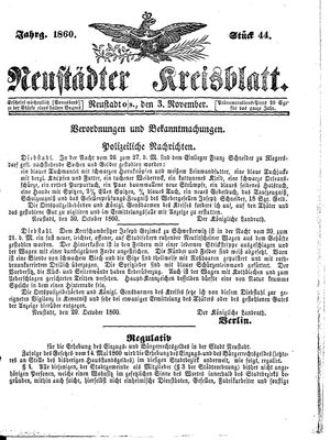 Neustädter Kreisblatt vom 03.11.1860