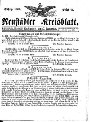 Neustädter Kreisblatt vom 17.11.1860