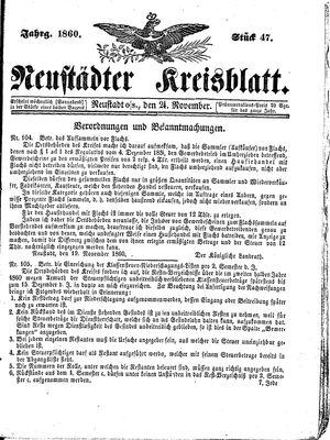 Neustädter Kreisblatt vom 24.11.1860