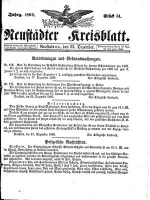 Neustädter Kreisblatt vom 22.12.1860
