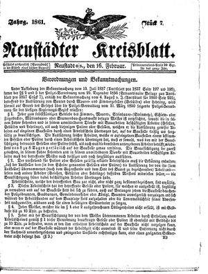 Neustädter Kreisblatt vom 16.02.1861