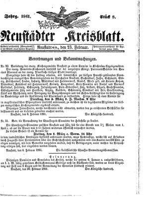 Neustädter Kreisblatt vom 23.02.1861