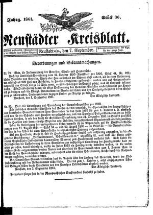 Neustädter Kreisblatt vom 07.09.1861