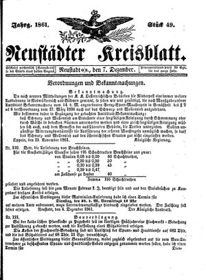 Neustädter Kreisblatt vom 07.12.1861