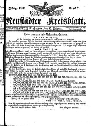Neustädter Kreisblatt vom 15.02.1862